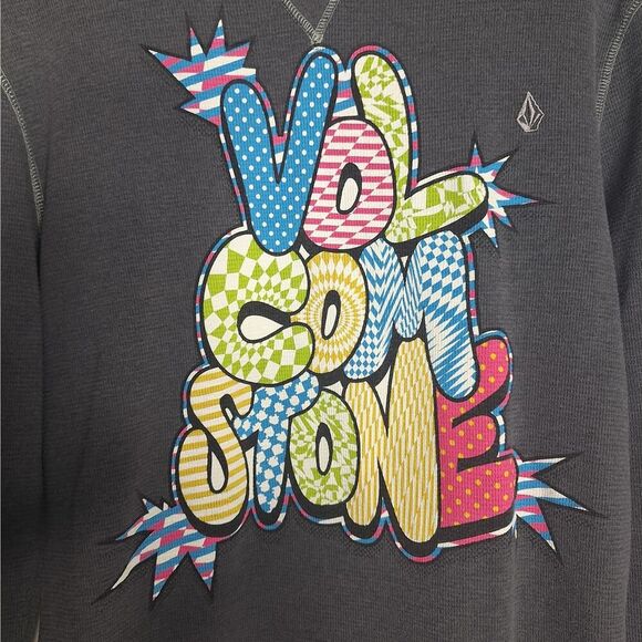 Volcom Mens Graphic Slammed Thermal Shirt Pullover Surfer Skater Waffle Large - Picture 3 of 10